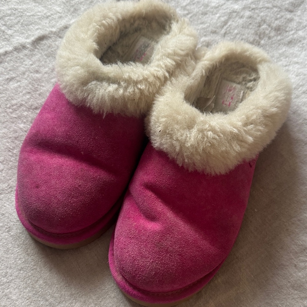 UGG Hot Pink Suede Shearling-Lined Slip-On Slippers